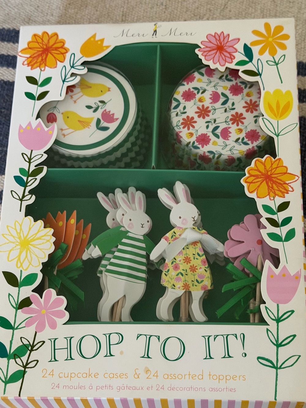 Meri Meri Hop To It Easter Cupcake Kit 24 Cases 24 Toppers Bunny Floral 195864